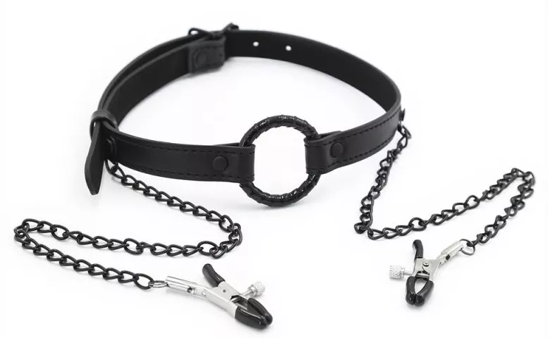 Knebel-Ring und Nippelzange Gag Nip Schwarz