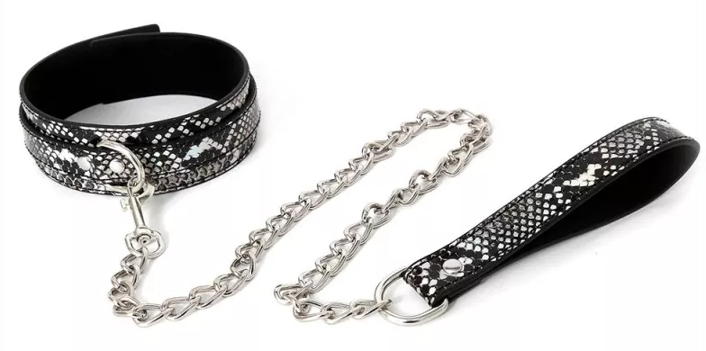 Halsband-Leine Snakine Schwarz-Silber