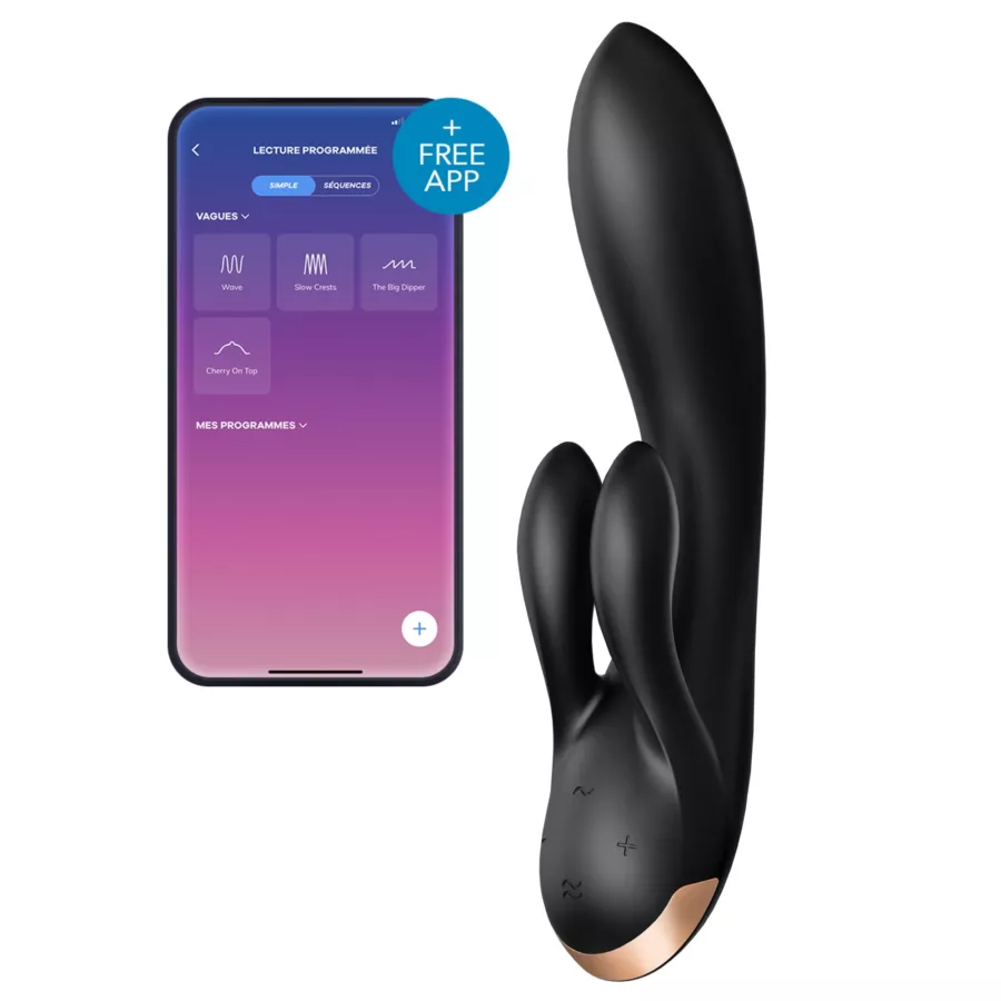 Vibrator Hase verbunden Double Flex Satisfyer 20cm Schwarz