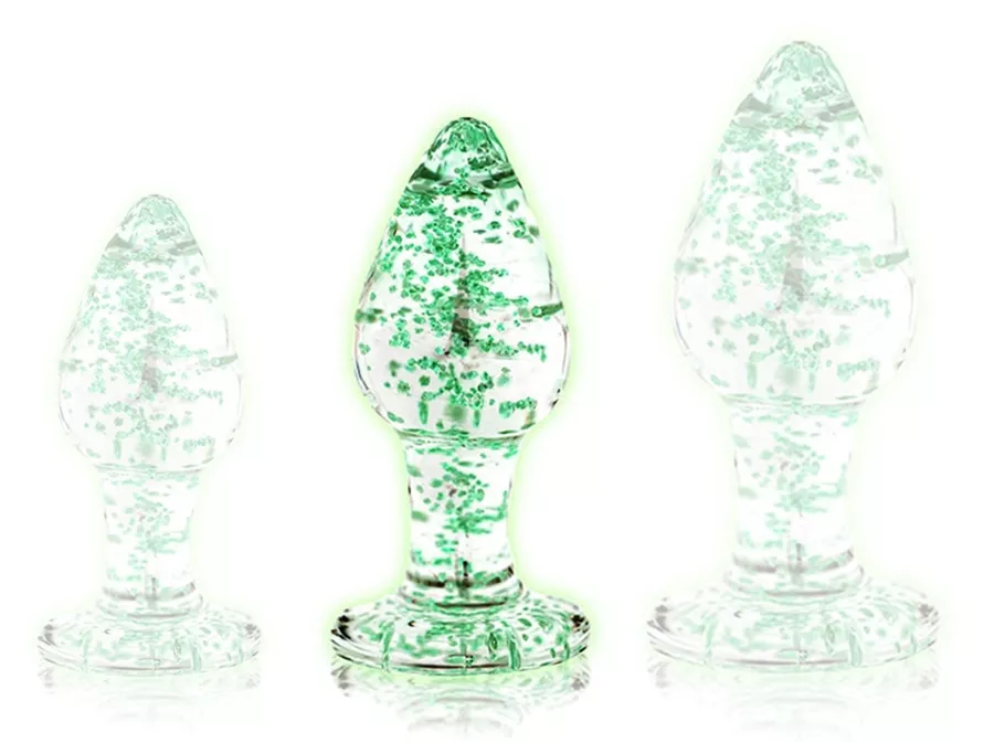 Phosphoresziercender Glasplugs BUTT GLOW M 7 x 3,2cm