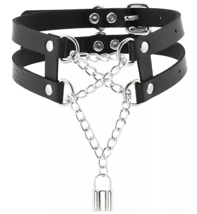 Pendant Lock Choker Necklace Black