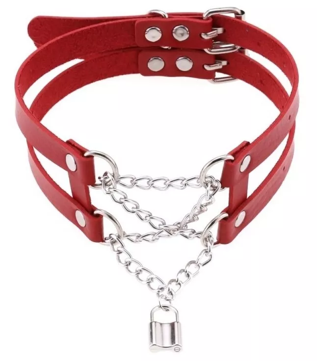 Pendant Lock Choker Necklace Red