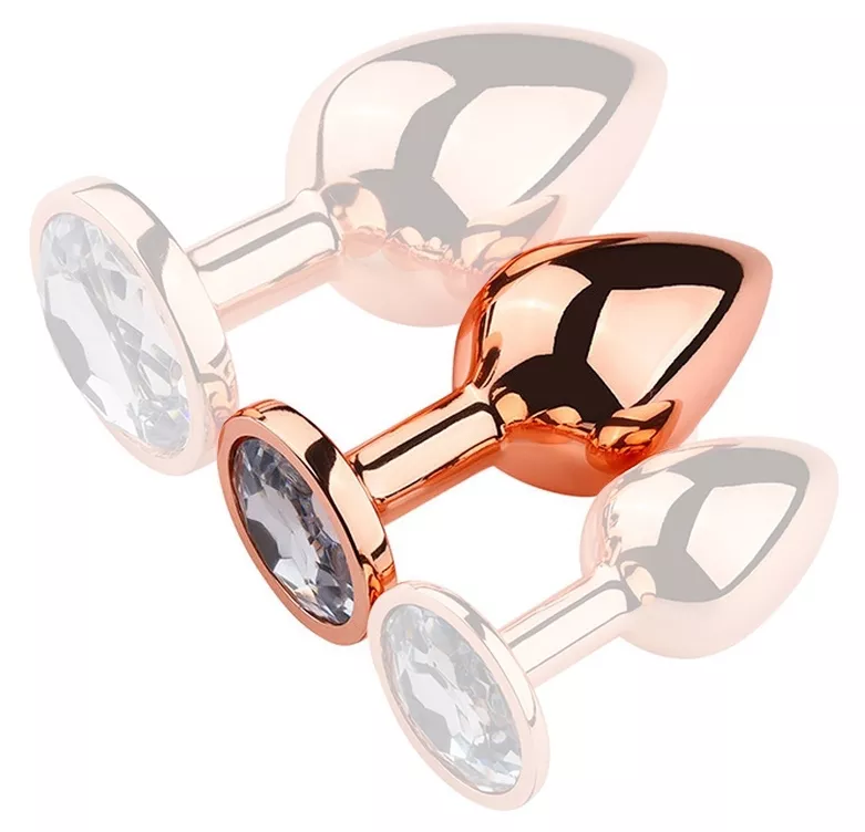 Anal-Schmuckplug PinkyGold M 7.5 x 3.3cm transparentes Juwel