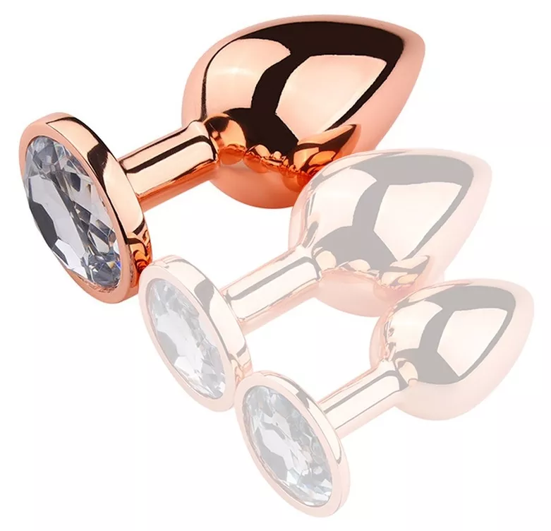 Anal-Schmuckplug PinkyGold L 8.5 x 4cm transparentes Juwel
