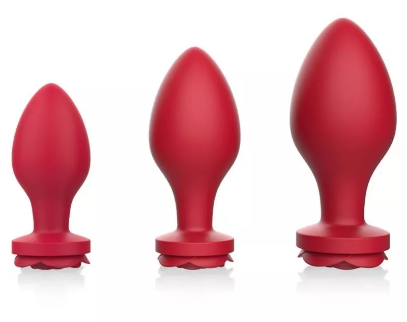 Set von 3 Schmuckplugs Rosa Rosen