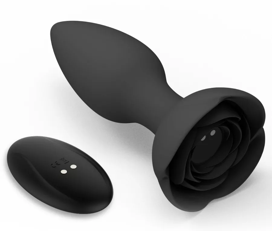 Schmuck-Plug vibrierend Rose 10 x 4cm Schwarz