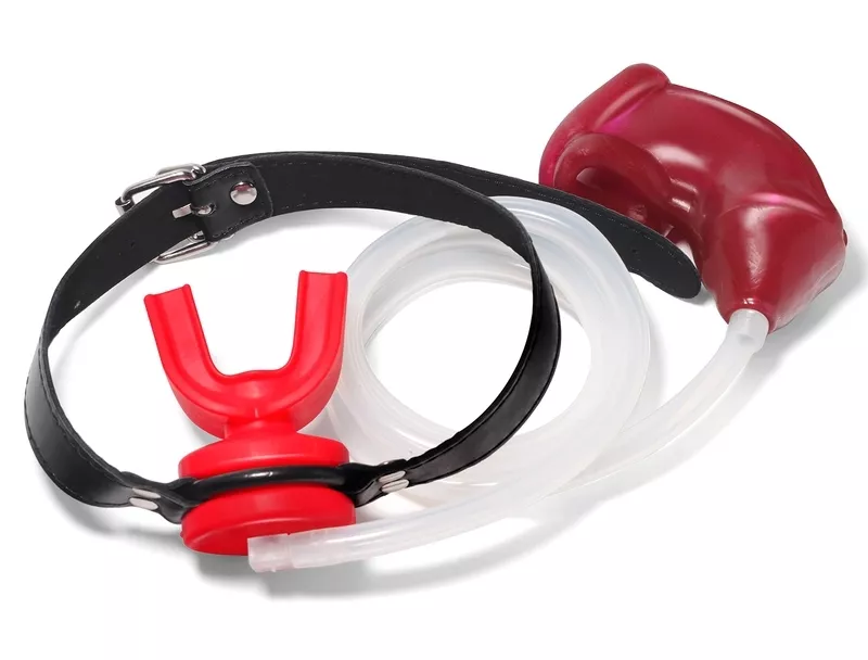 Urinal Knebel mit weicher Käfig Rot