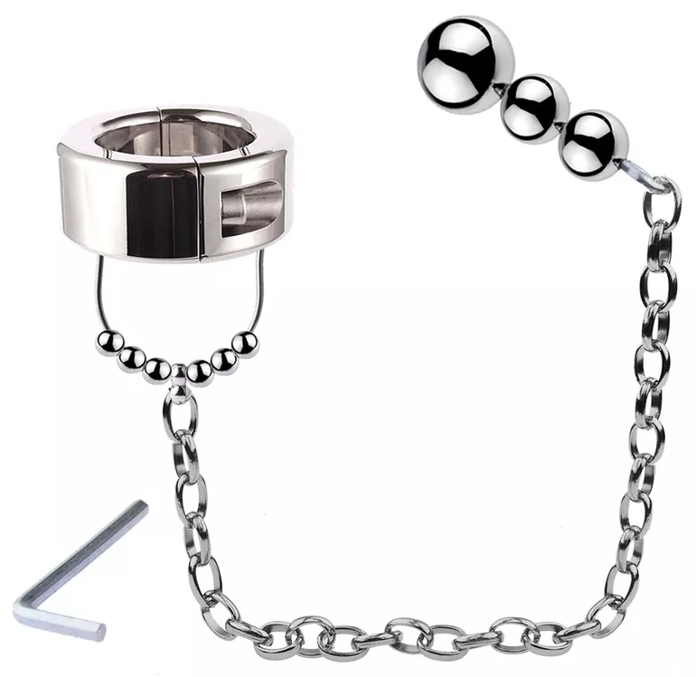 Hodenringspanner aus Metall mit Analbutter-Plug Kugeln CBT 36mm Plug 6 x 2,5cm