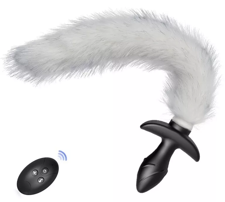 Vibrating Butt Plug mit weißem Schwanz Tail Curve 9 x 3.7cm Schwanz 30cm