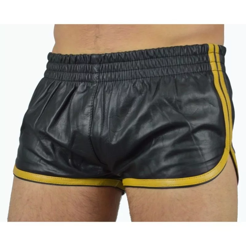 Short Kunstleder Sports Line Schwarz-Gelb
