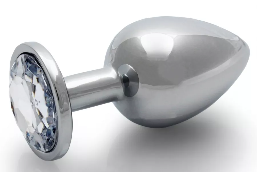 Anale juweel Round Gem M 7 x 3,3 cm Zilver-Transparant