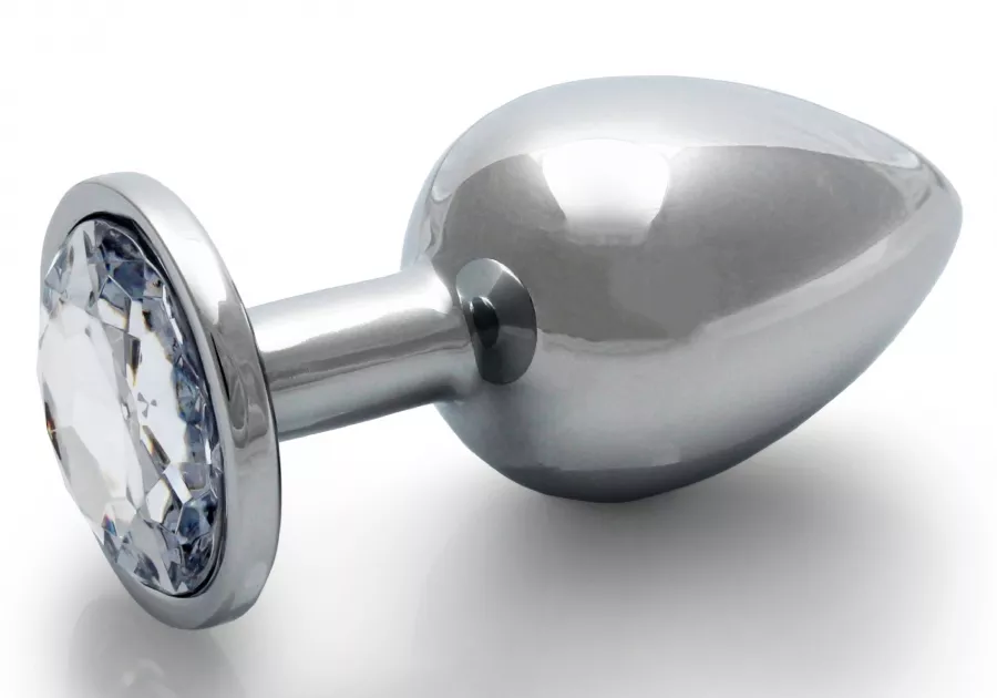 Anal Jewel Round Gem L 8 x 4cm Silver-Transparent
