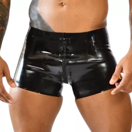 Xrub Latex Shorts with Front/Back Zip Black-Yellow