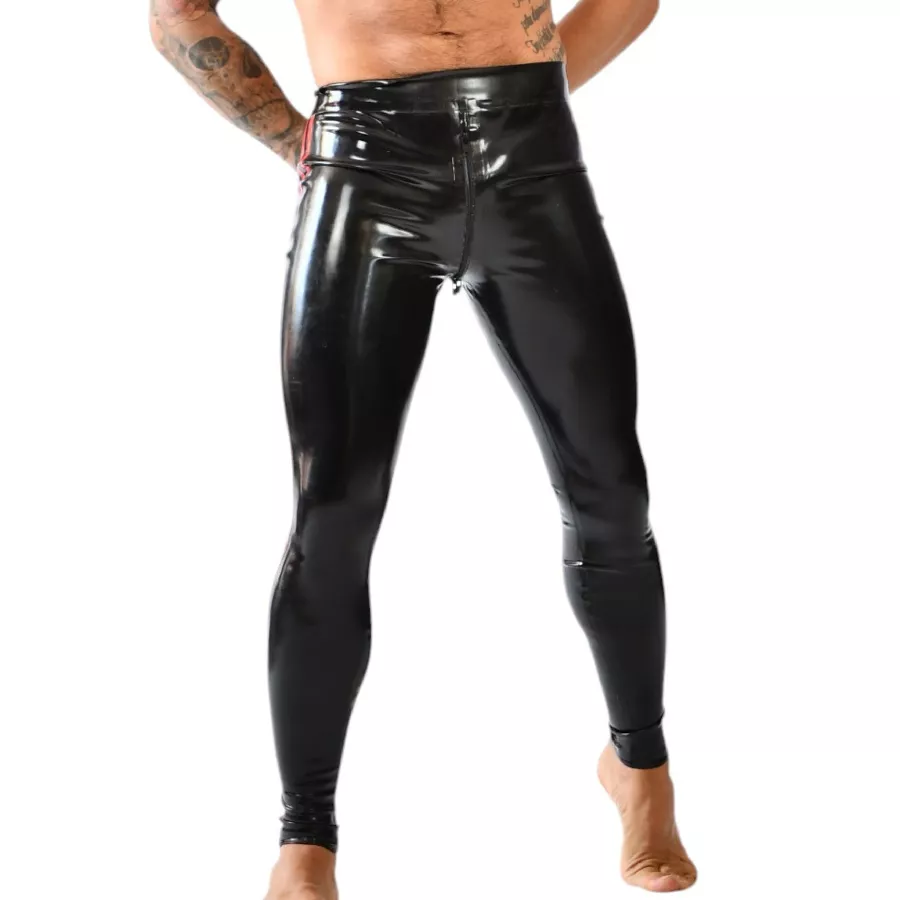 Xrub Latex Trousers with Front/Back Zip Black-Red