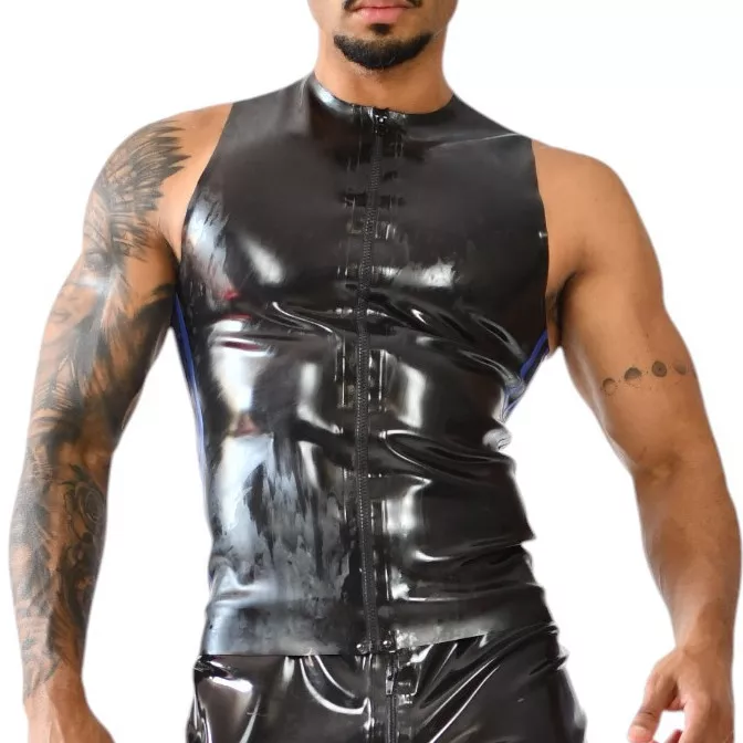 Latex-Tanktop Xrub mit Reißverschluss Schwarz-Blau