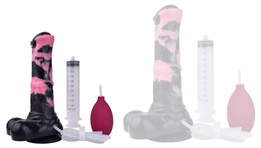 Ejakulierender Dildo Hurulf Squirt S 18 x 4.7 cm Schwarz-Rosa