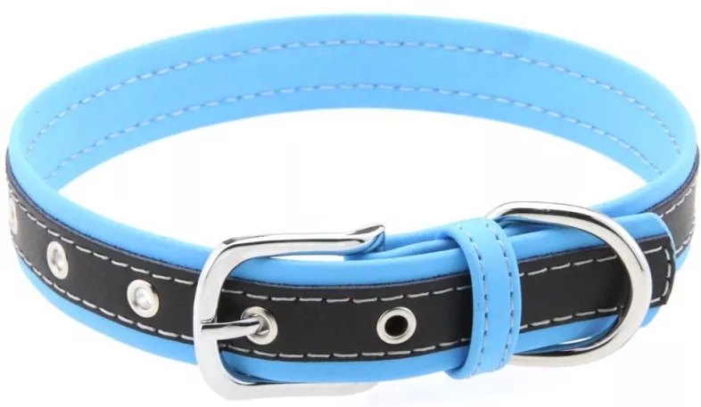 Zweifarbiges Kunstleder-Halsband Contrasted Hellblau