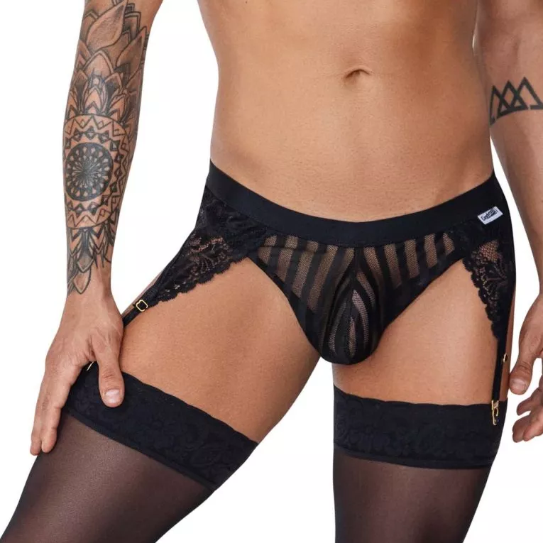 String mit Strumpfhaltern Turan Schwarz