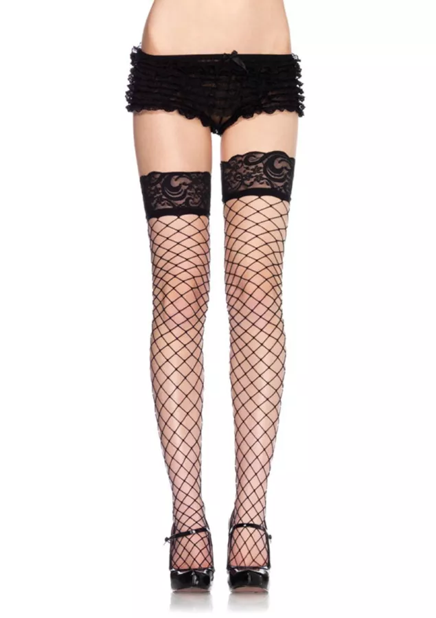 Fishnet stockings with Lace - Black