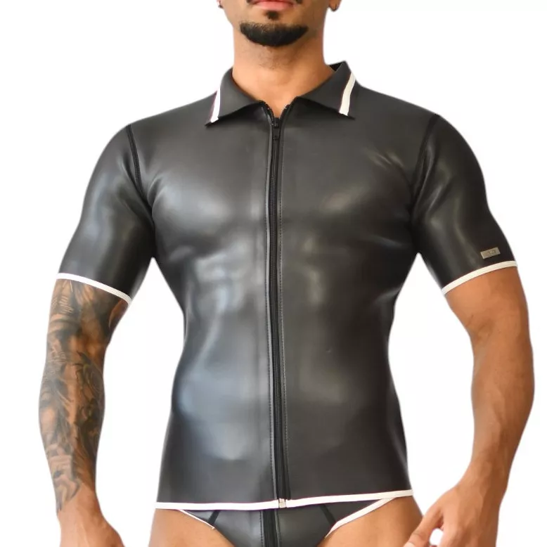 Neopren-Polo Xrub mit Reißverschluss Schwarz-Weiß