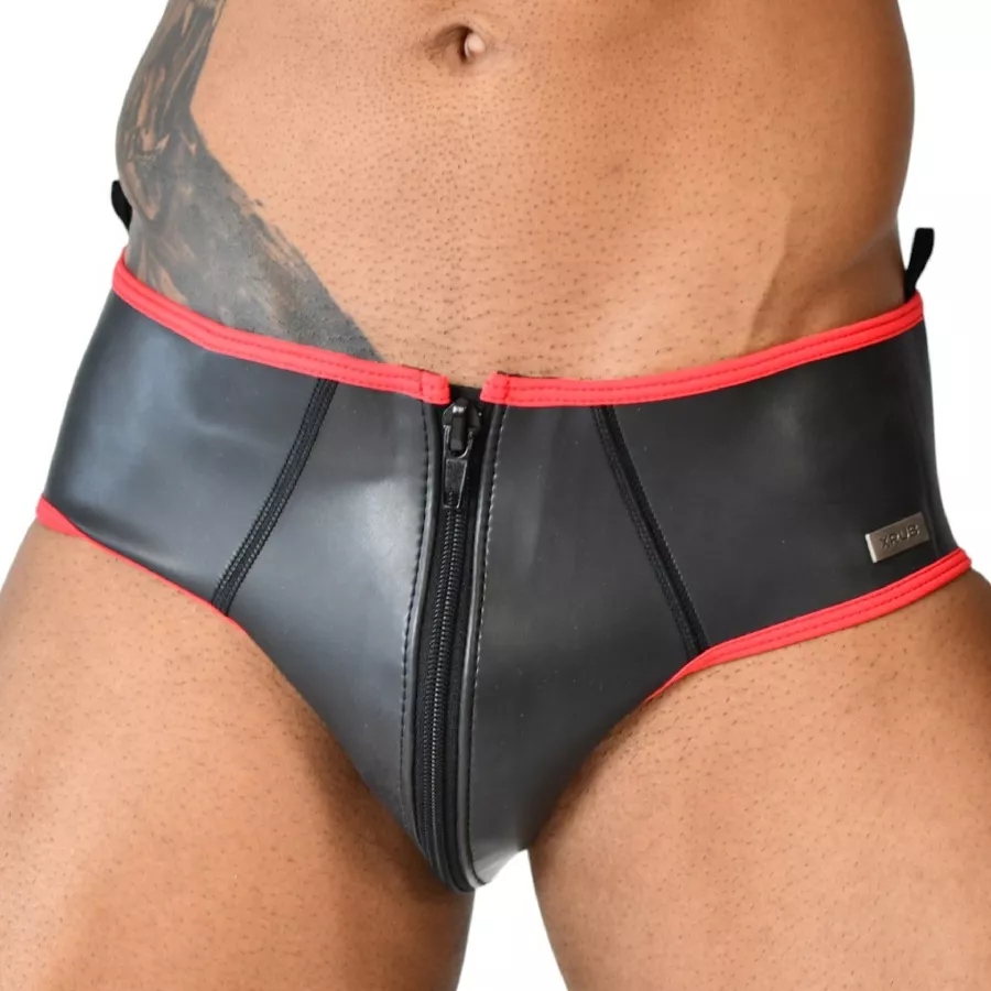 Neopren-Slip Xrub mit Reißverschluss Vorne/Hinten Schwarz-Rot