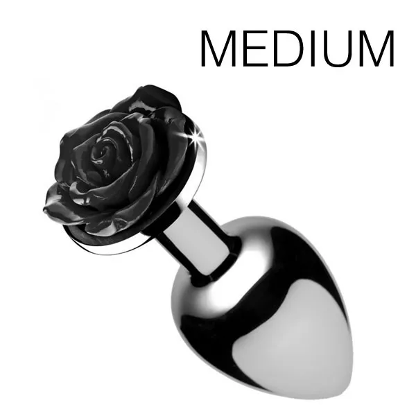 Schmuck Butt Plug mit schwarzer Rose - 7.5 x 3.4 cm MITTEL