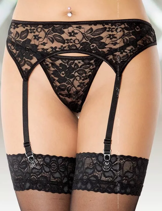 Garter Belt and Matching String with Floral Patterns
