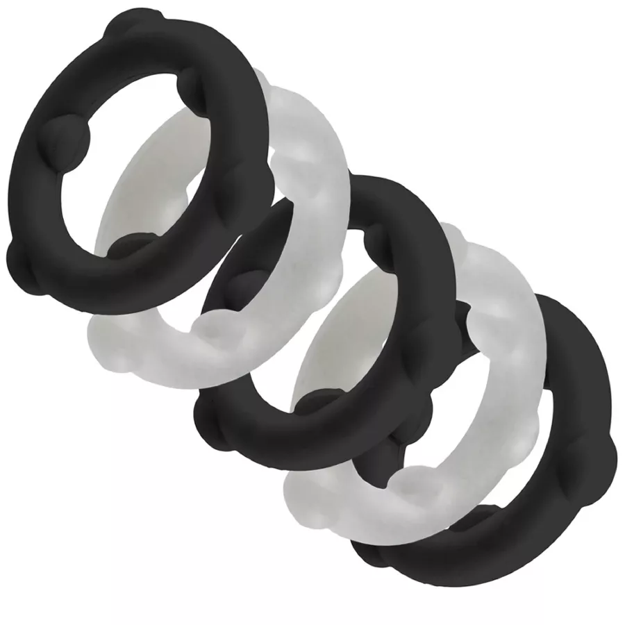Set mit 5 Cockrings Spinner 25 mm Schwarz-Weiß