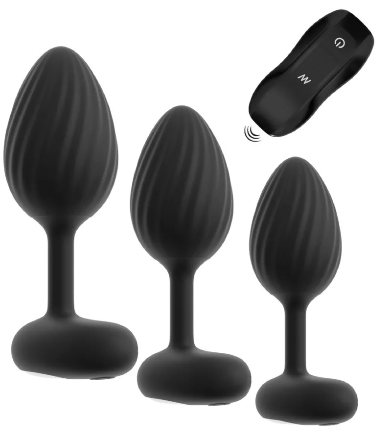 Set aus 3 vibrierenden schwarzen Plugs Vrillass 10 Vibrationen