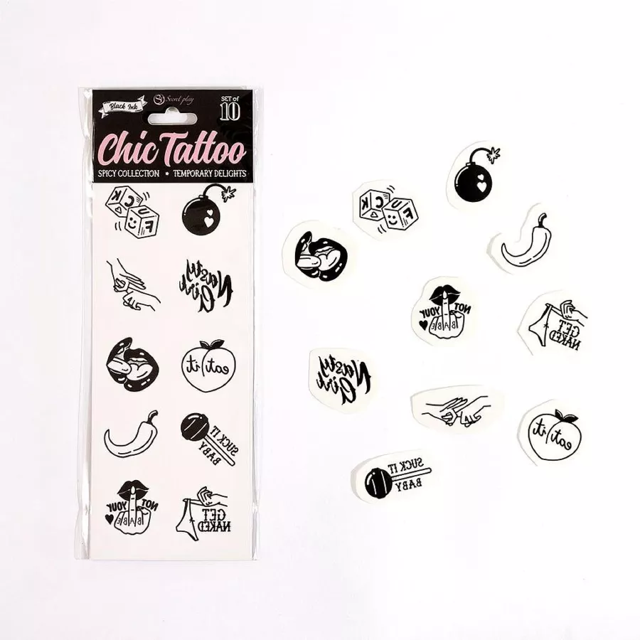 Set mit 10 Temporary-Tattoos Spicy Collection