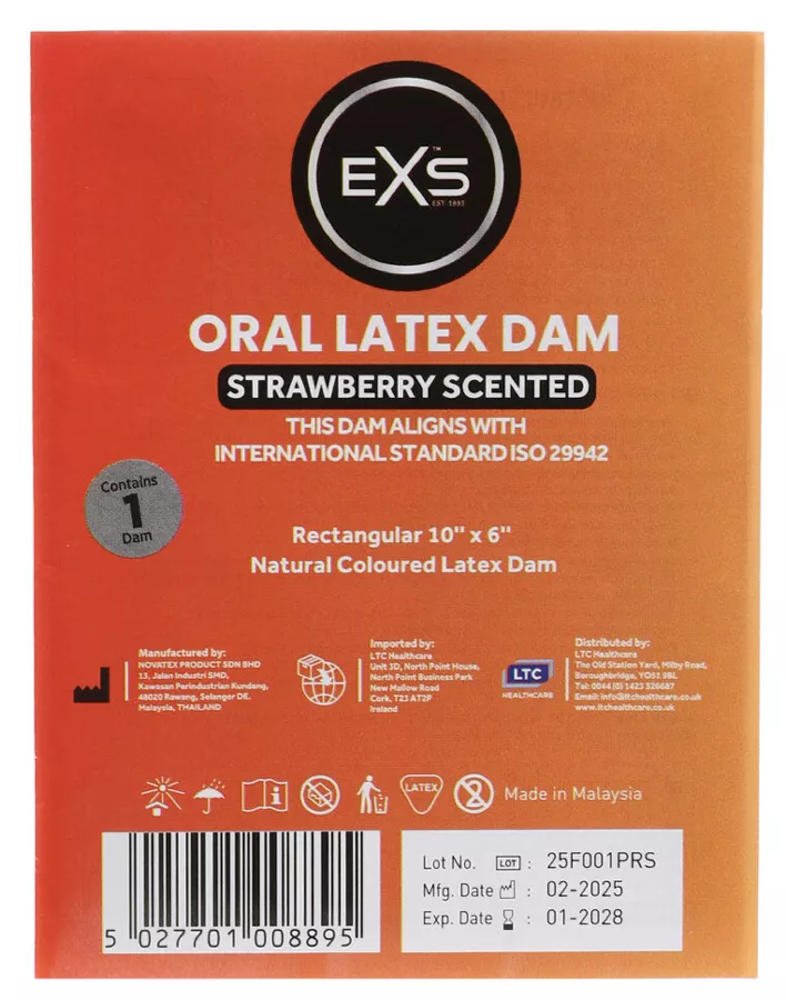 Zahnschutz aus Latex 10 x 6 cm Erdbeere