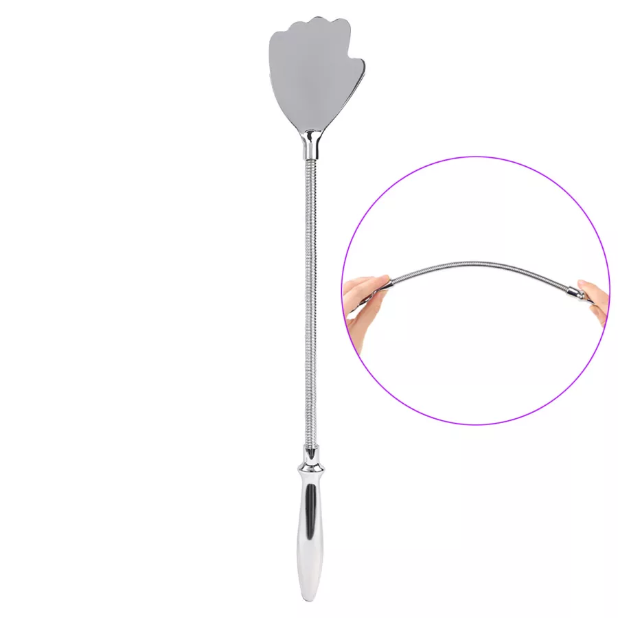 Flexible Paddle 42cm Anal Plug Silver hand 10 x 2cm
