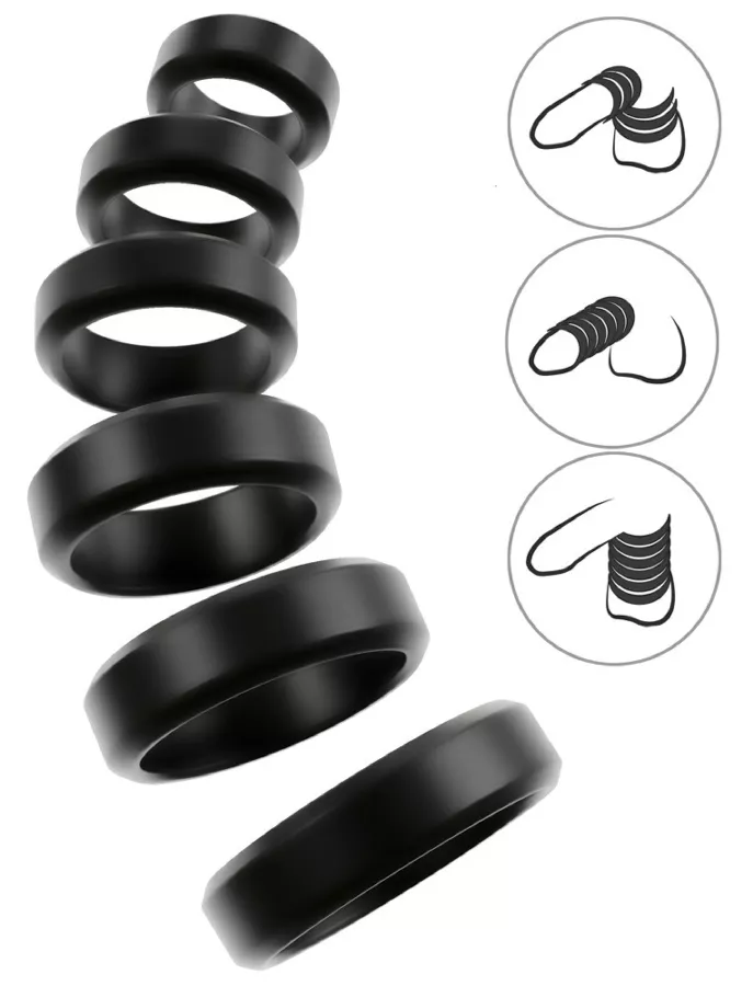 6 Cock & Ball Cockrings 26 to 56 mm Black