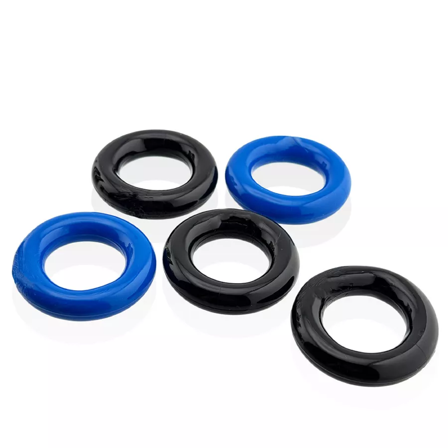 Set of 5 Stretchable Cockrings Jacker 5-Stack 22mm Black-Blue