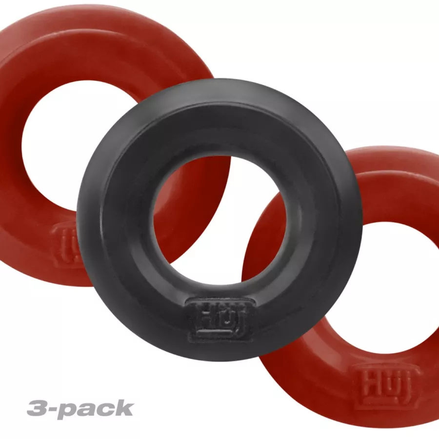 Silicone Cockrings Huj x3 25 mm Rood-Zwart