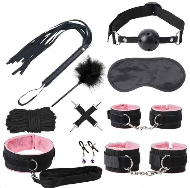 SM BONDAGE PUSH Set 9 Teile Schwarz-Rosa