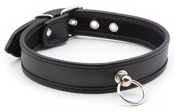 O Ring Halsband Kunstleder Schwarz