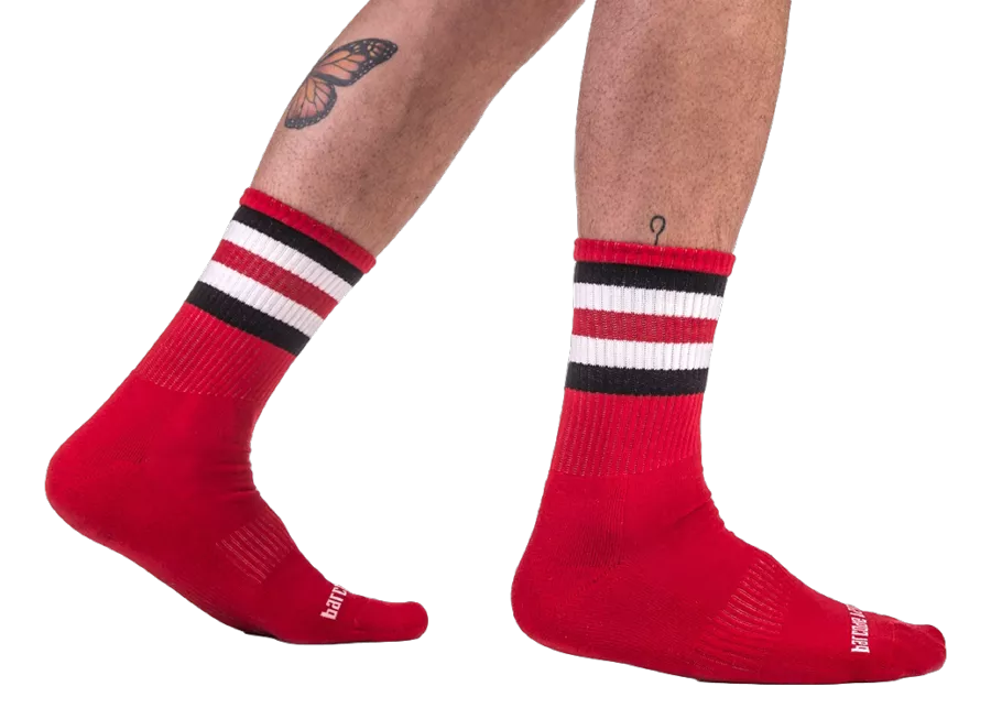 Socken Half Socks Stripes Rot Schwarz Weiß
