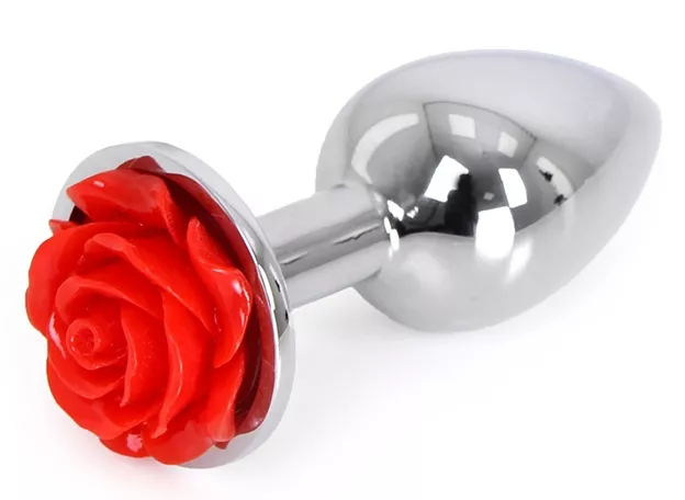 Analplug mit Schmuckstein Alu mit Rose 6 x 2,8 cm