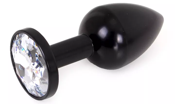 Analplug mit Schmuckstein Alu Gem Light 6 x 2,8 cm Schwarz