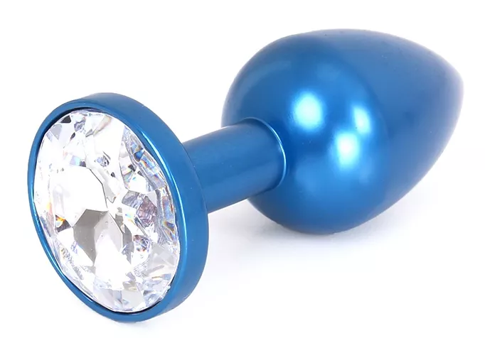 Analplug mit Schmuckstein aus Alu Gem Light 6 x 2,8 cm Blau