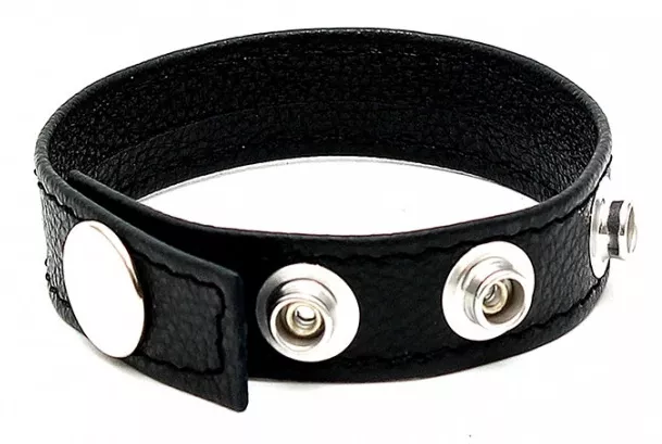 Cockring aus Luxus-Leder 4 Druckknöpfe Schwarz