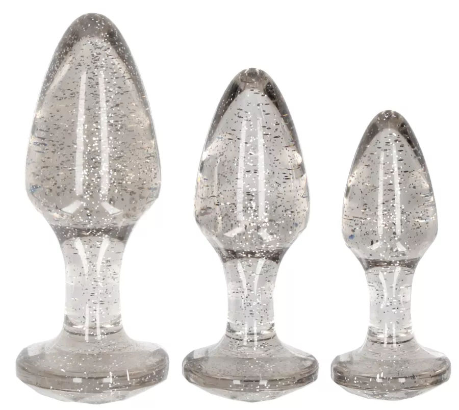 3er Set Glitter Plugs Silber