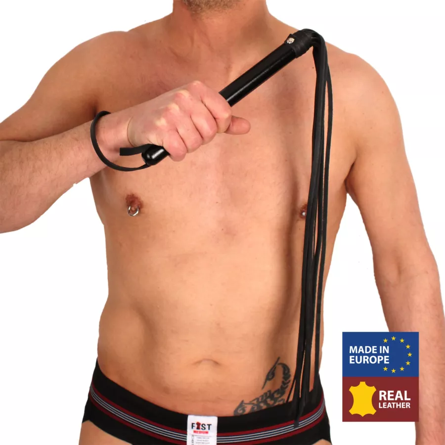 Leder/Holz Peitsche mit Riemen - 75cm