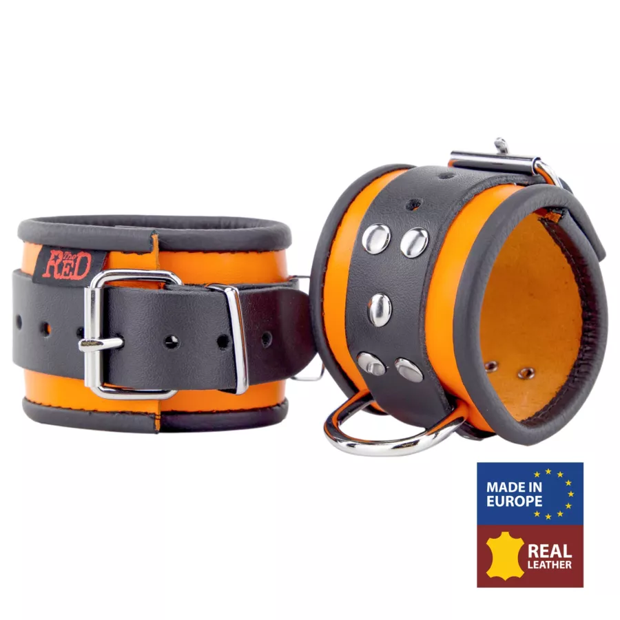Lederhandschellen - Orange/Schwarz