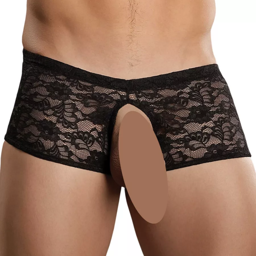 Boxer Bottomless aus Spitze Crotchless Schwarz