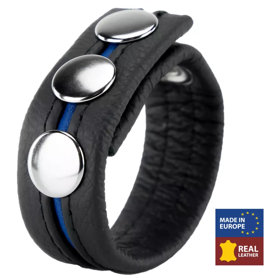 Leder-Cockring 3 Druckknöpfe Schwarz-Blau