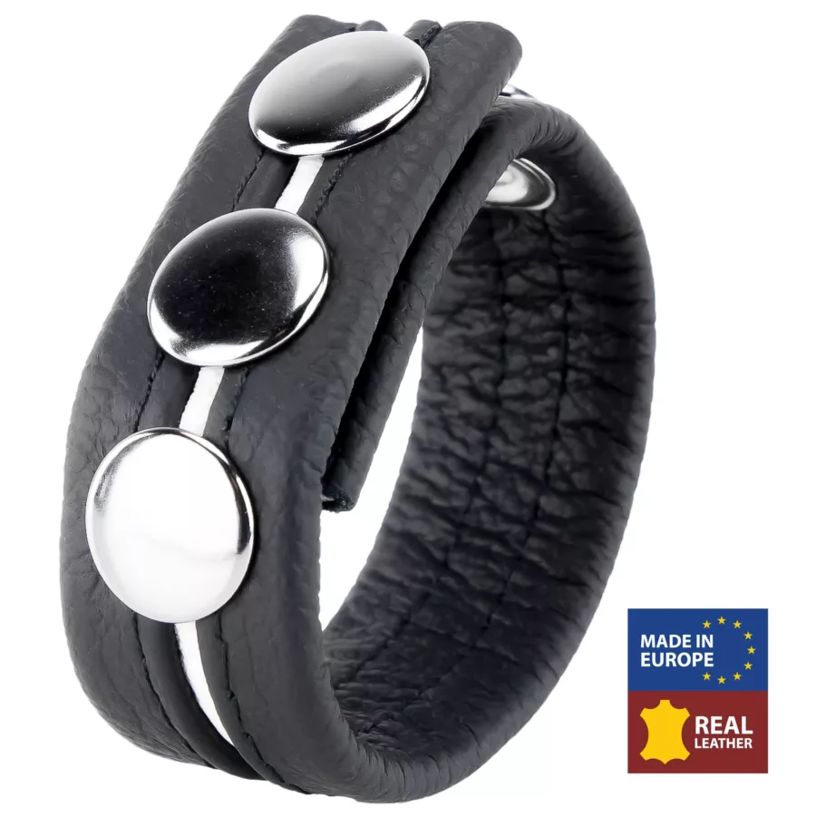 Leder-Cockring 3 Druckknöpfe Schwarz-Weiß