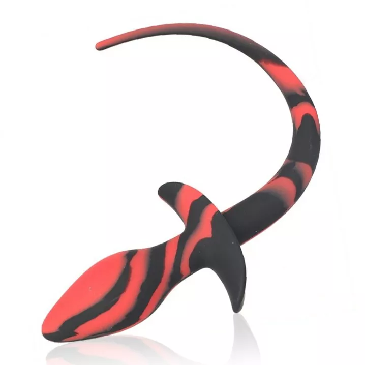 Plug Hundeschweif Silikon 7.5 x 3.1cm Schwarz-Rot