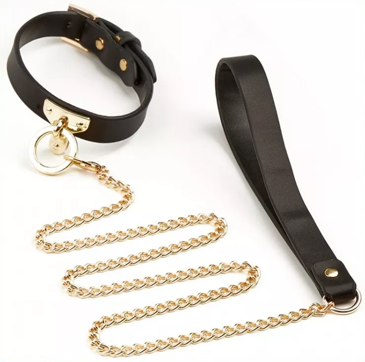 Halsband und Leine Kunstleder SCLAVE Schwarz